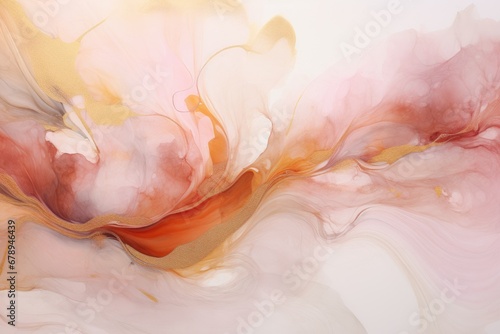Background with fluid art texture. Backdrop with abstract mixing paint effect. Liquid acrylic artwork that flows and splashes. Mixed paints for interior poster. Orange, pink and red colors