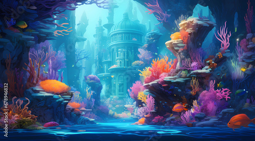 An underwater underwater pool with colorful coral and fish