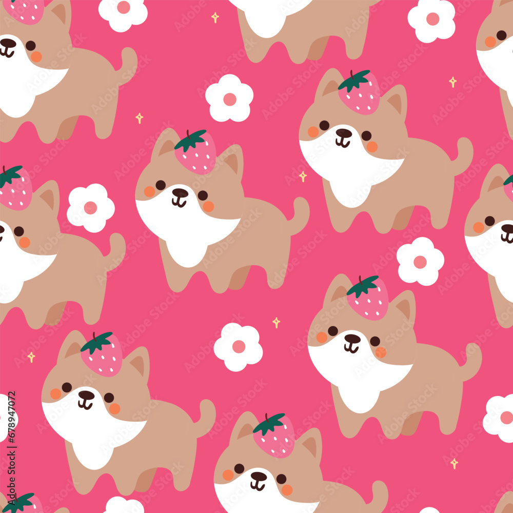 seamless pattern cartoon puppy with cartoon flowers. cute animal wallpaper for textile, gift wrap paper