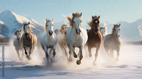 horses running wild on different environment for freedom concept