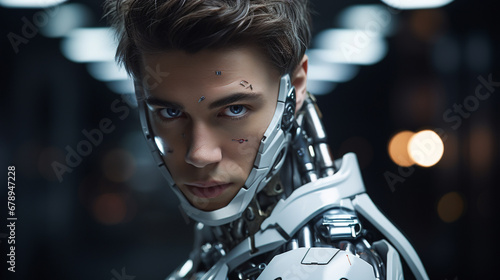 transhumanism or cyborg or artificial intelligence AI robot humanoid android man