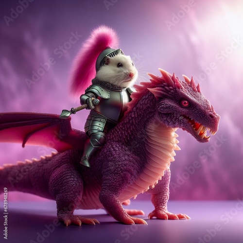 knight hamster riding chimera magenta dragon