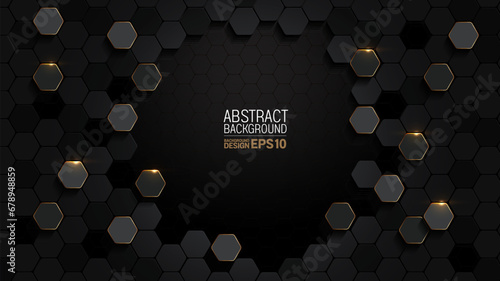 Hexagon Honeycomb Elegance, Luxury Abstract Design, Modern Black and Gold Background for Corporate Branding Presentation for Marketing Materials Premium Branding