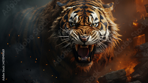 tiger roaring photo wallpaper
