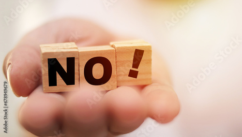 No, text written on wooden block, life and business term, boundaries rejecting photo