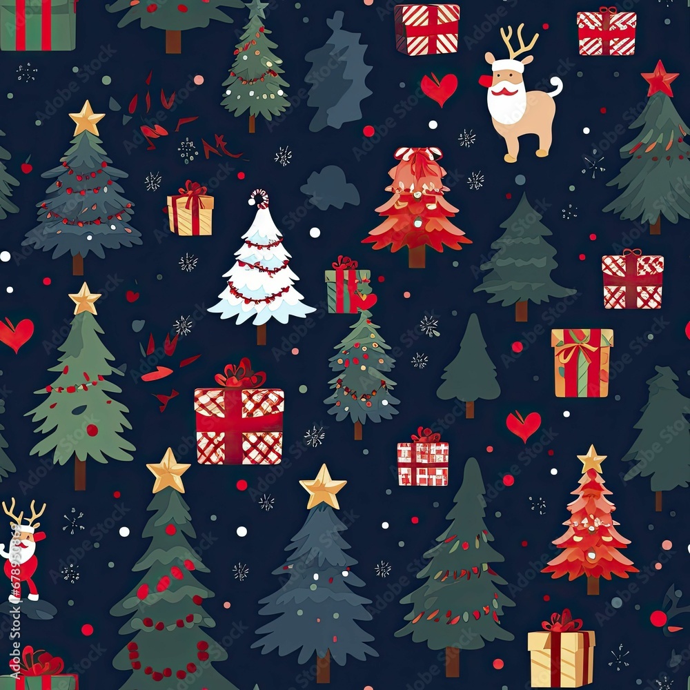 Christmas Trees, Reindeer & Gifts Seamless Pattern Christmas Trees, Reindeer & Gifts Seamless Pattern