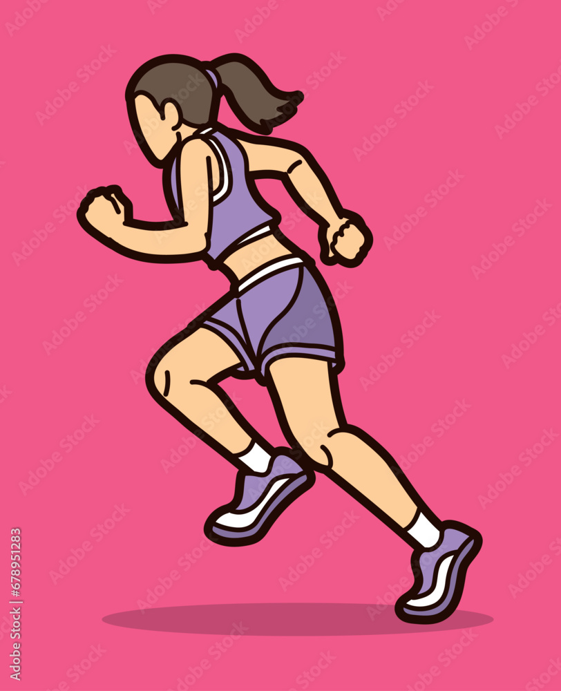 A Woman Start Running Jogging Marathon Runner Movement Action Cartoon Sport Graphic Vector