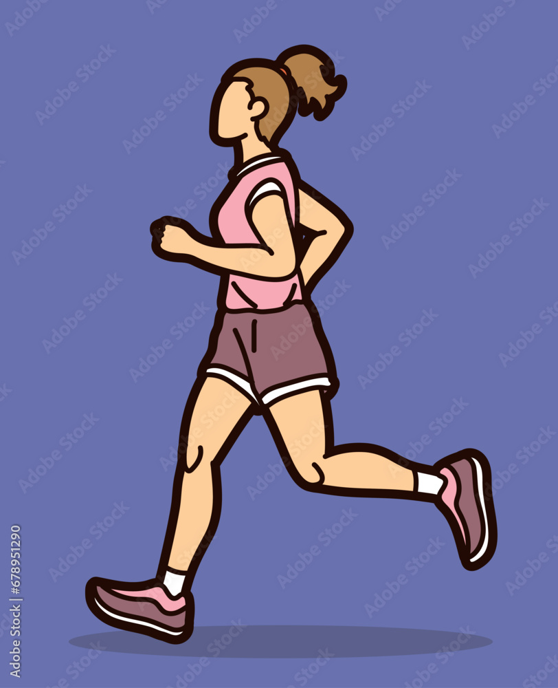 A Woman Start Running Jogging Marathon Runner Movement Action Cartoon Sport Graphic Vector A Woman Start Running Jogging Marathon Runner Movement Action Cartoon Sport Graphic Vector