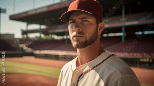 baseball player in a stadium, with a determined look generative ai © Francheska