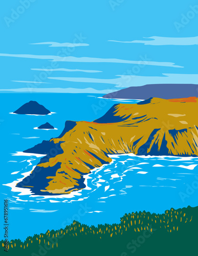 WPA poster art of Channel Islands National Park off the Pacific coast of the United States in the state of California USA done in works project administration or federal art project style.
