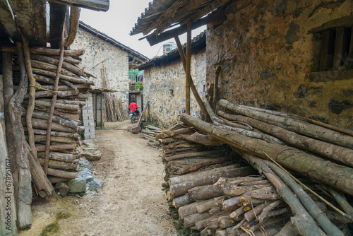 Old rural mountain stone village Bong Son with ancient houses in Trung Khanh  Cao Bang  Vietnam