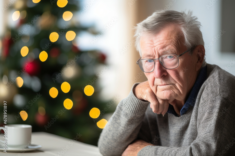 A lonely senior person sitting by themselves at christmas time A lonely senior person sitting by themselves at christmas time