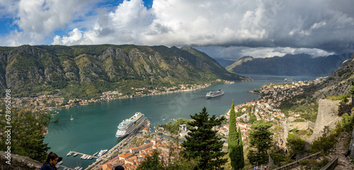 View of the fortified town of Kotor from San Giovanni Castle, Bay of Kotor, Adriatic Coast, Montenegro photo