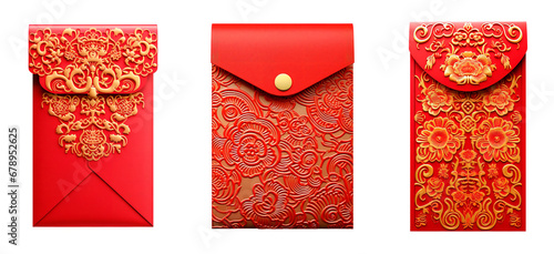 Traditional Chinese red envelopes over white transparent background photo