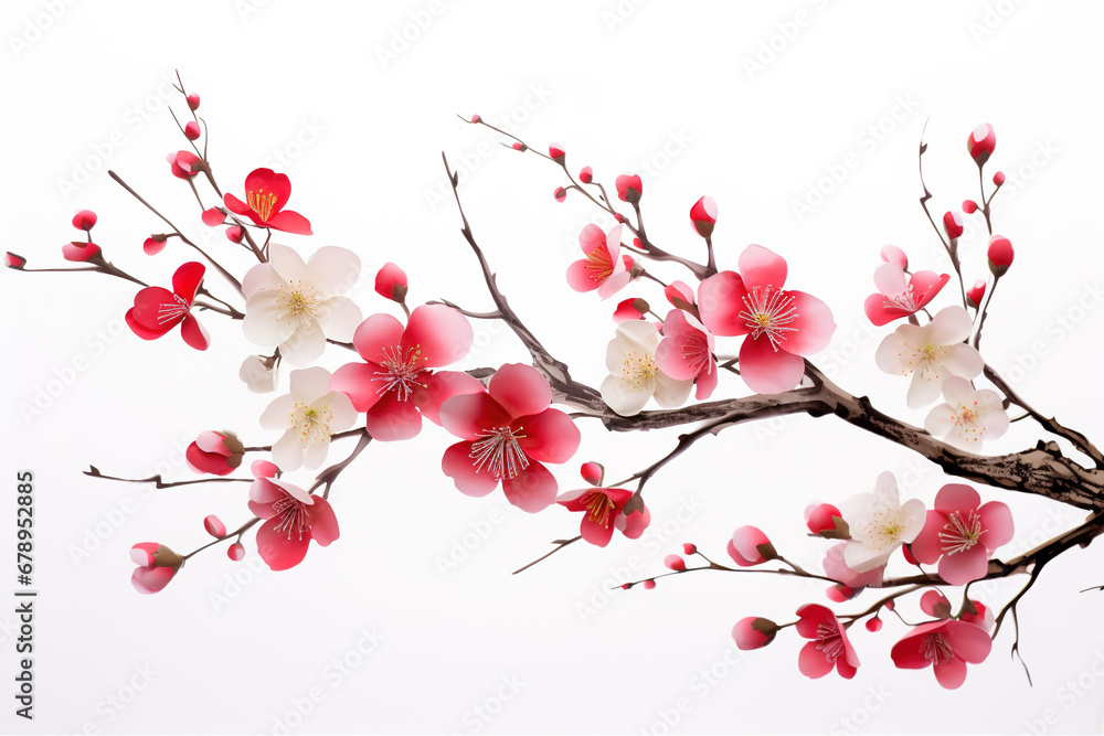 Naklejka premium Realistic 3D illustration of cherry blossom branch over white background