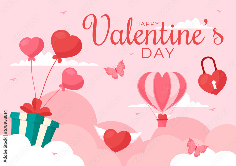 Happy Valentine's Day Vector Illustration on February 14 with Heart or Love for Couple Affection in Flat Valentine Holiday Cartoon Pink Background
