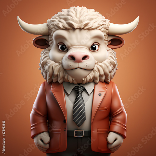 3d bull wearing cute clothes