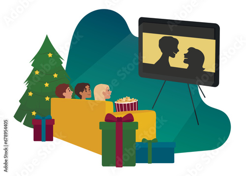 Friends watching Christmas movie at home