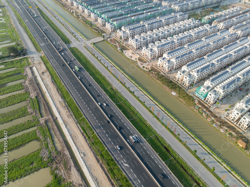 Aerial view of Road No. 5B highway connecting Hanoi to Hai Phong city © Hanoi Photography