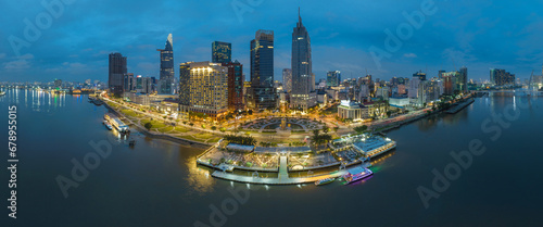 Aerial skyline view of Ho Chi Minh cityscape, Sai Gon cityscape at night photo