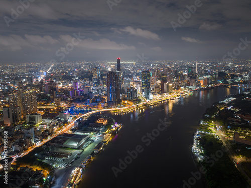 Aerial skyline view of Ho Chi Minh cityscape  Sai Gon cityscape at night