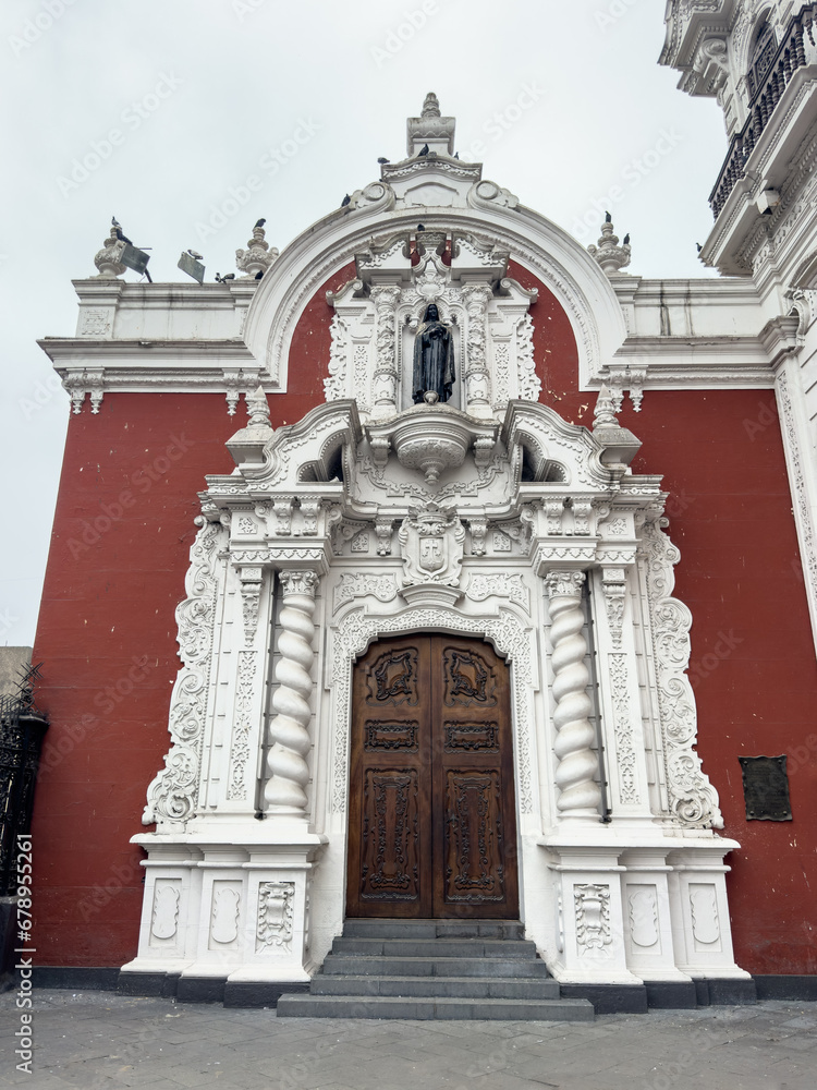 Ancient Side Door of The San Marcelo Church (Iglesia de San Marcelo), built in 1551 at Lima, Peru.