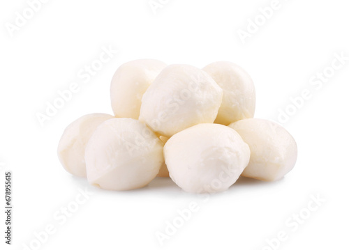 Tasty mozzarella cheese balls isolated on white