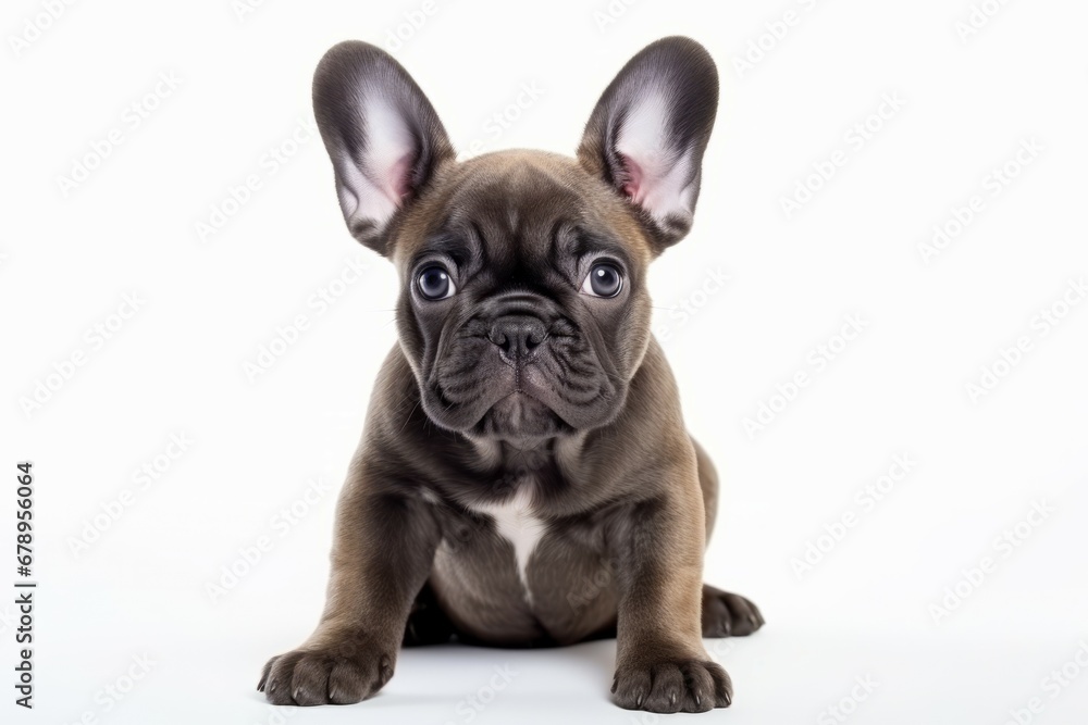 French Bulldog puppy sitting curiously isolated on white French Bulldog puppy sitting curiously isolated on white