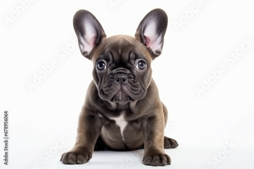 French Bulldog puppy sitting curiously isolated on white © Muh
