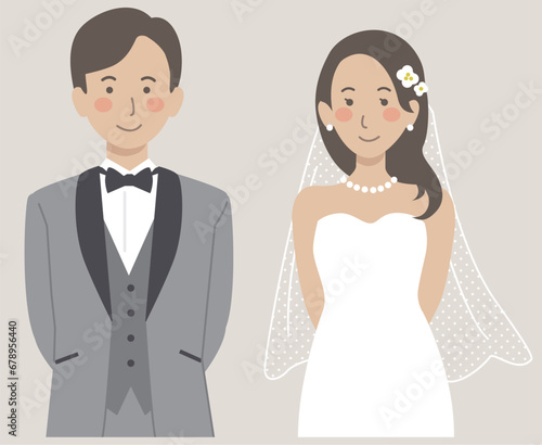 結婚式イラスト、後ろで腕を組む新郎新婦