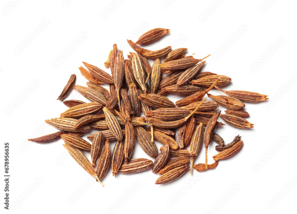 Heap of aromatic caraway (Persian cumin) seeds isolated on white, top view Heap of aromatic caraway (Persian cumin) seeds isolated on white, top view