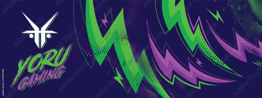 Gaming esport background striking stripes electric banner vector illustration design purple green halftone pattern modern abstract concept - obrazy, fototapety, plakaty 