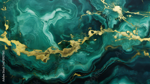Nature marble pattern. Abstract green texture, background. Green paint with the addition of gold powder. 