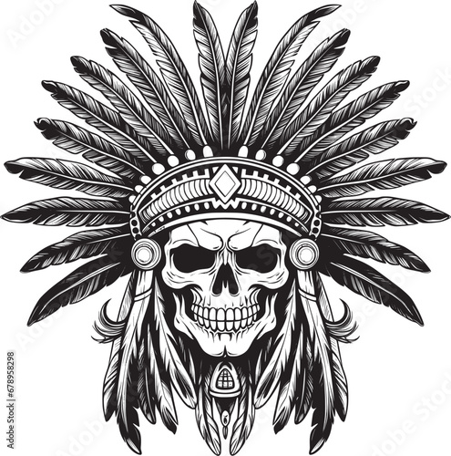 Native American Skull Headdress Vector Illustration