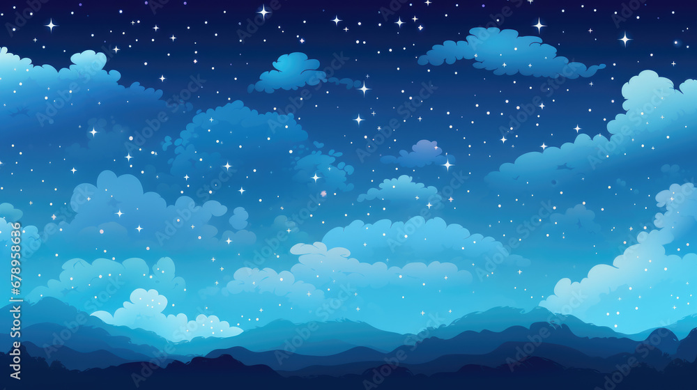 Beautiful clear starry night sky, with mountains, illustration