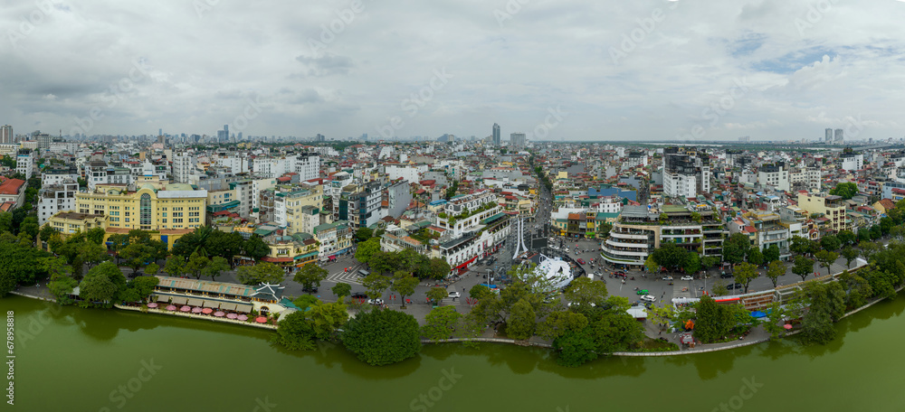Hanoi cityscape aerial viewing from Hoan Kiem lake center of Hanoi.