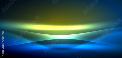 Dynamic waves in ethereal glow of neon lights. Concept merges fluidity of motion with vibrant allure of neon, crafting entrancing backdrop that embodies both vitality and futuristic sophistication