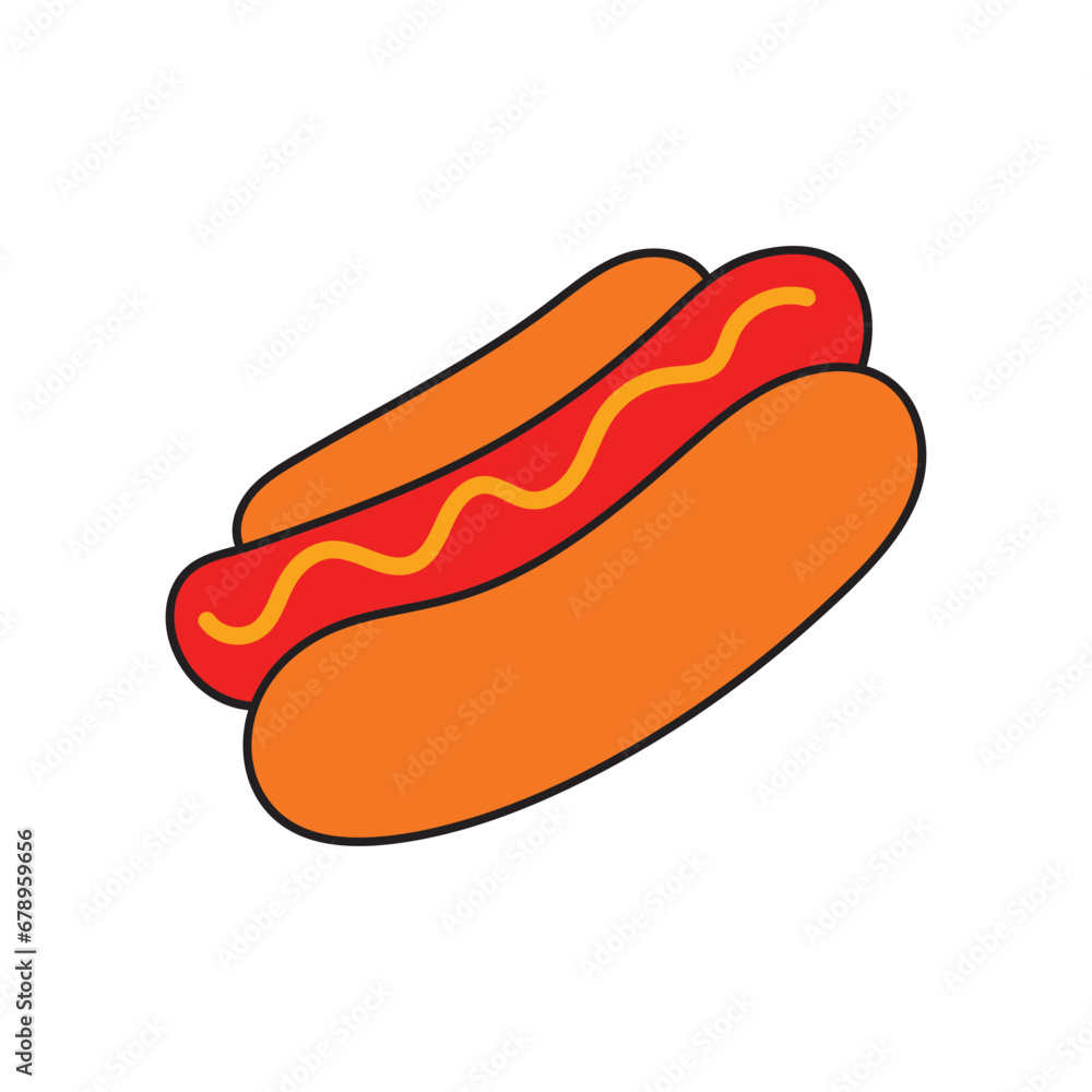 Kids drawing Cartoon Vector illustration cute hotdog icon Isolated on White Background