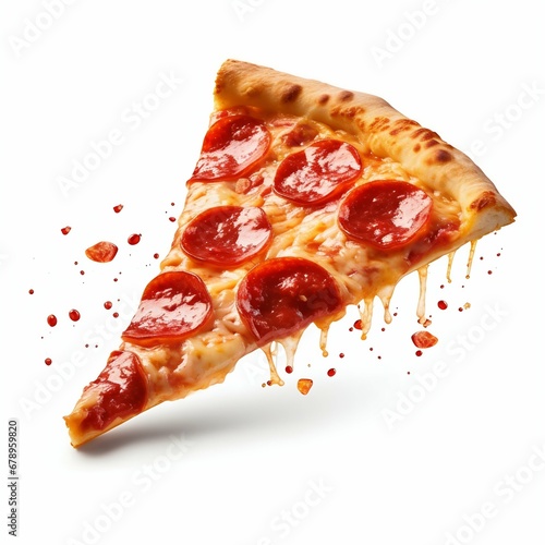 Delicious Pepperoni Pizza Slice Isolated on White. Generative ai