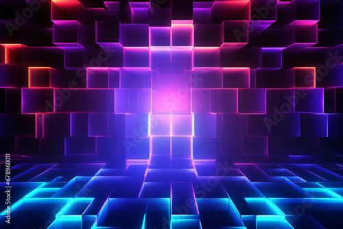 Abstract blue and pink technology background with squares. 
