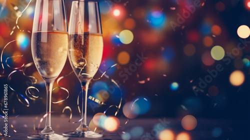Beautiful Festive Celebration Abstract Background with Champagne Glasses	