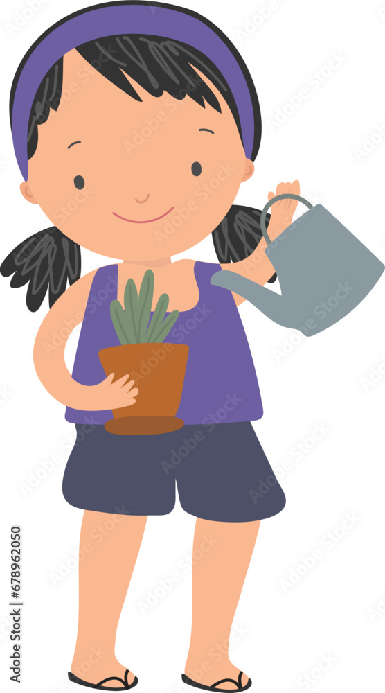Girl watering plant illustration Girl watering plant illustration