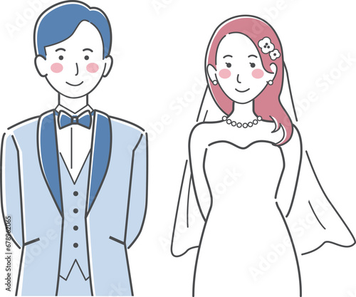 結婚式イラスト、後ろで腕を組む新郎新婦
