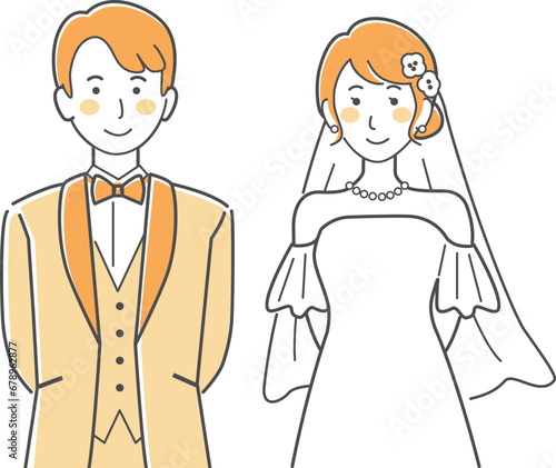 結婚式イラスト、後ろで腕を組む新郎新婦