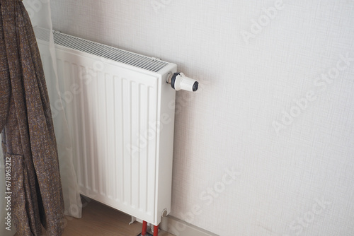 Wallpaper Mural White radiator on grey white wall. apartment heating installation system,  Torontodigital.ca