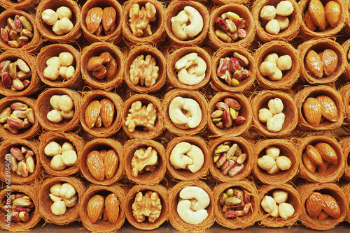 turkish dessert baklava selling at shop  photo