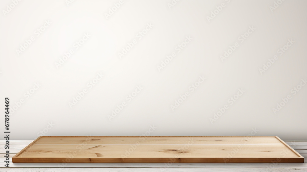 Empty wood white table over white wallbackground Empty wood white table over white wallbackground