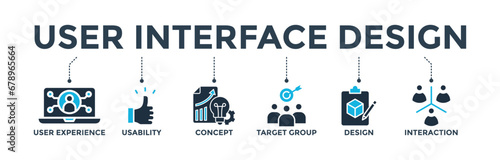 User interface design banner web icon vector illustration concept with icon of user experience, usability, concept, target group, design and interaction