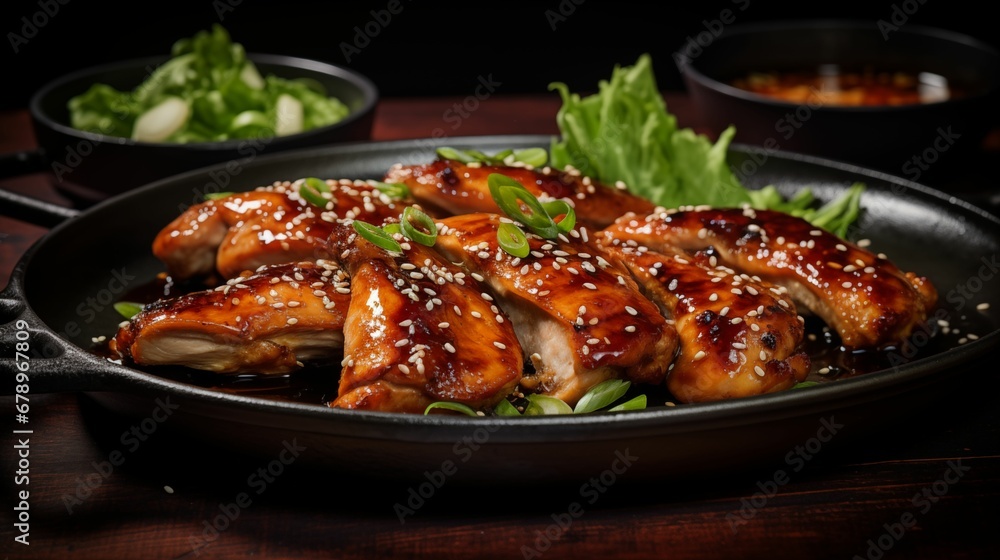Image of perfectly grilled chicken coated in a flavorful Korean glaze. Image of perfectly grilled chicken coated in a flavorful Korean glaze.