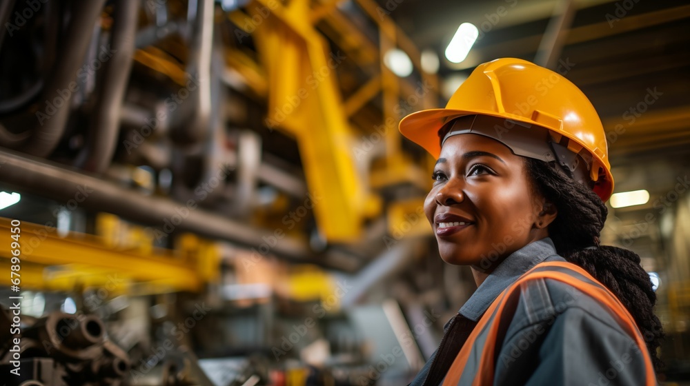 Image of an African American female engineer at an industrial facility. Image of an African American female engineer at an industrial facility.
